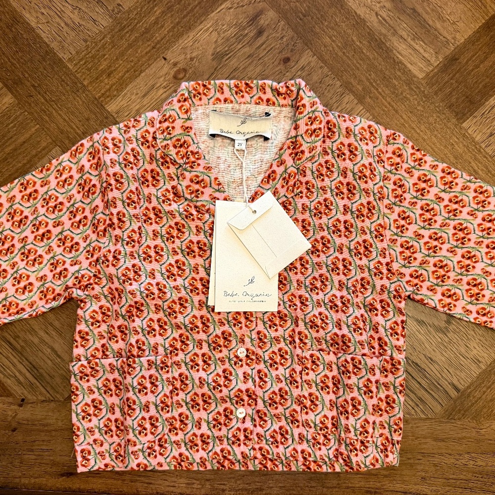 Bebe Organic pink floral Matilde Blouse 2T, NWT